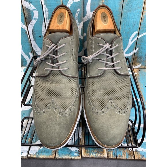 Johnston & Murphy Martell Perforated Wingtip Gray Tumble Nubuck Sz 13M - Picture 2 of 10